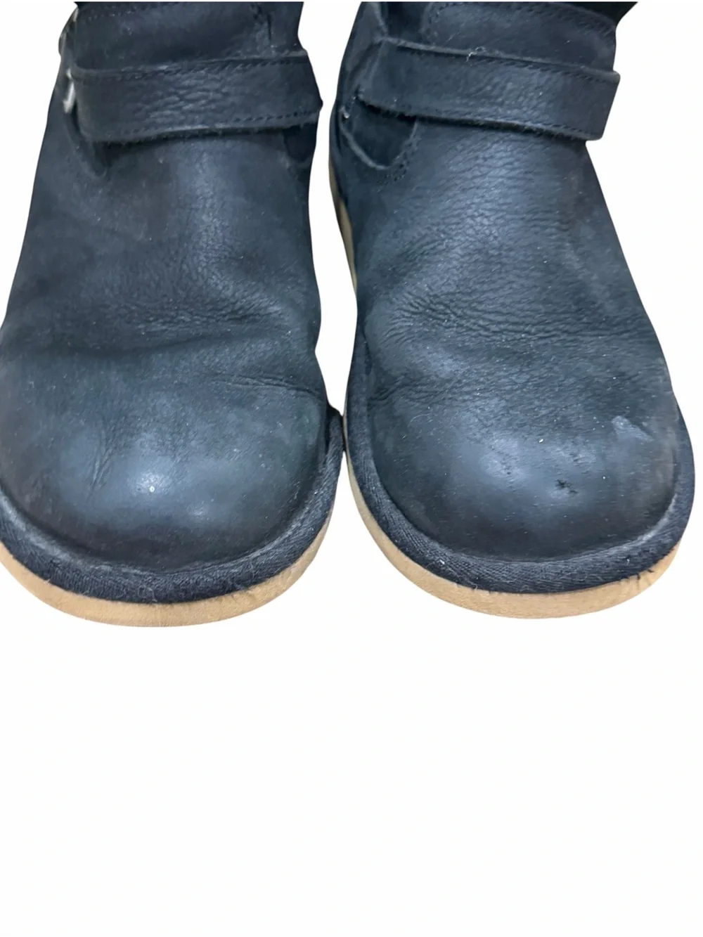 UGG, Black Suede Shearling-Lined Mid-Calf Boots with Buckle, Size 3